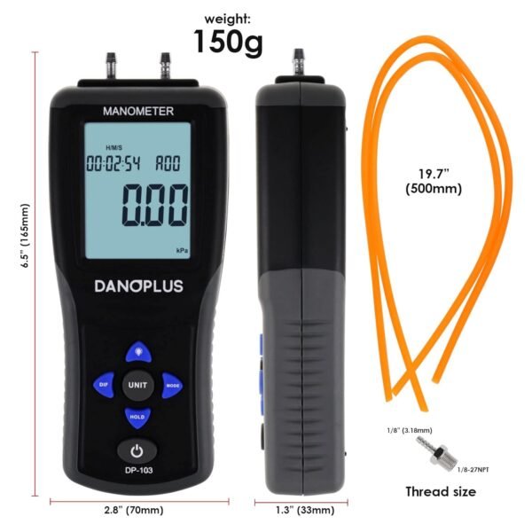Manómetro Digital – Probador de Presión de Gas HVAC con 12 unidades, Pantalla LCD Retroiluminada y Registro de Datos - Image 3