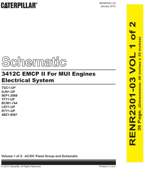 Diagrama Eléctrico Caterpillar 3412C EMCP II MUI - RENR2301-03 (Vol. 1)