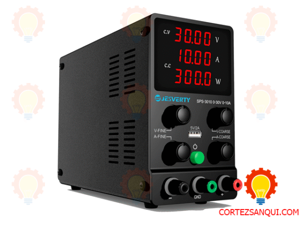 Fuente de alimentación DC regulada 0‑30 V, 0‑10 A con pantalla LED 4 dígitos y puerto USB 5 V/2 A – precisión ajustable