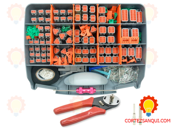 Kit de Conectores Deutsch DT 502 PCS – Carcazas de 2/3/4/6/8/12 pines, 145 pares de contactos sólidos calibre 16, herramienta de engaste y extracción