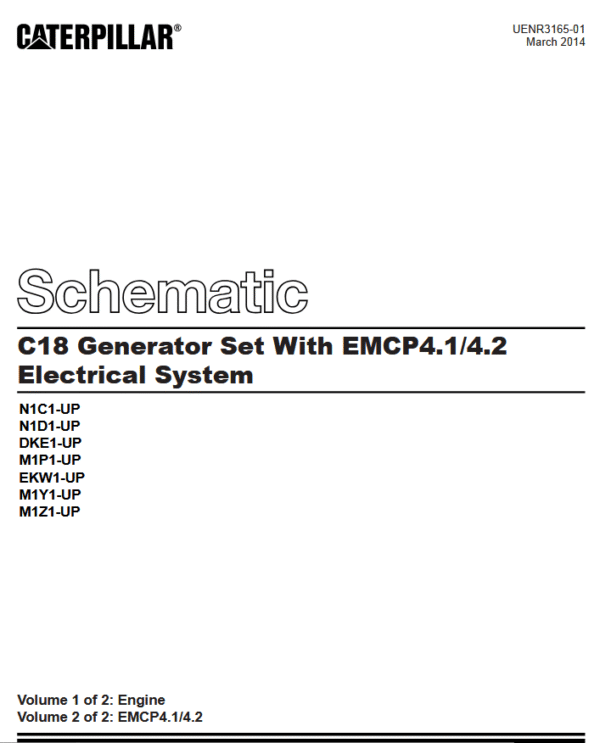 Esquema Eléctrico Caterpillar C18 con EMCP 4.1/4.2 – UENR3165-01 (PDF)